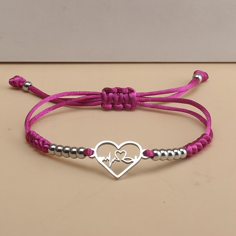 Heartbeat Heart Charm Cord Bracelet