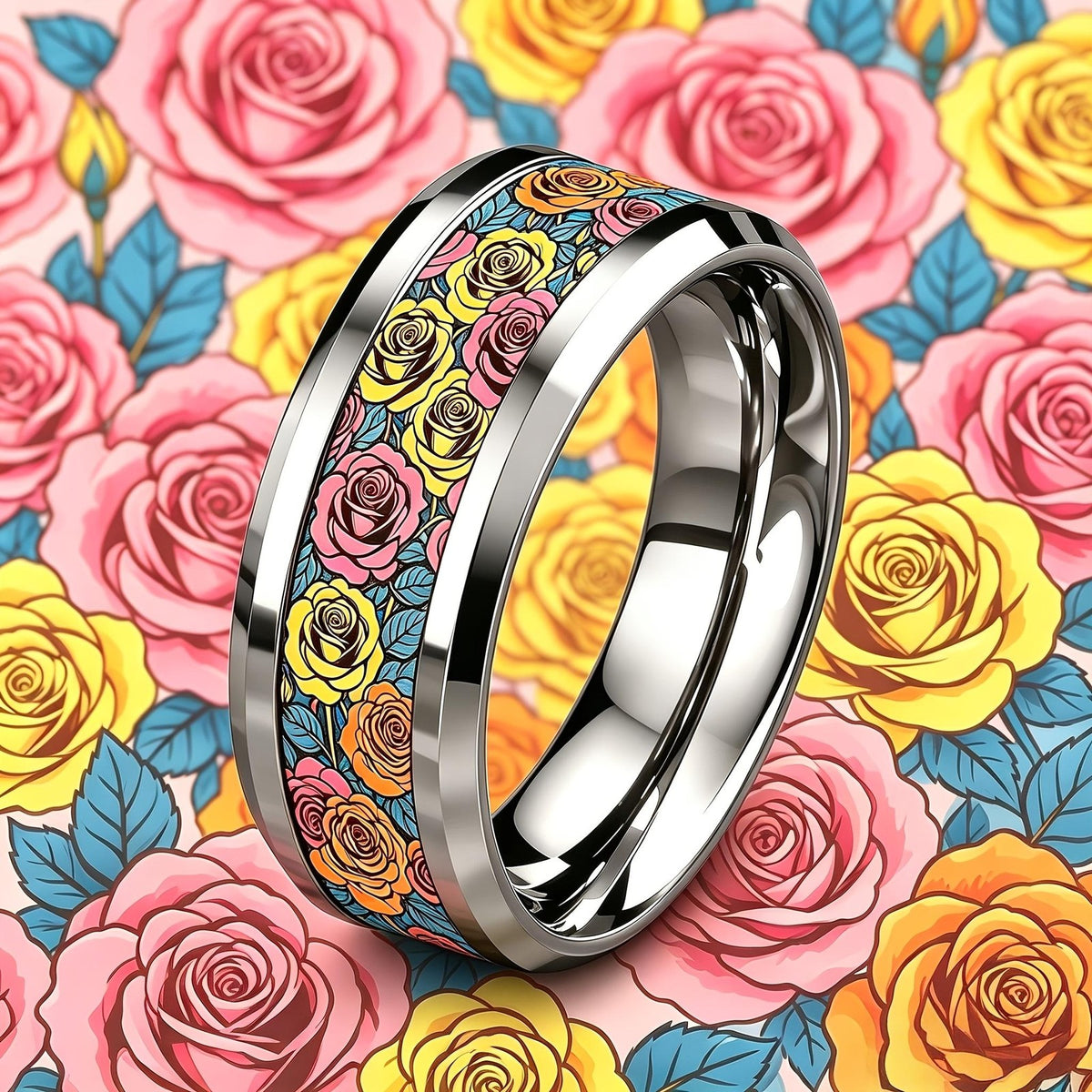 Colorful Rose Band Ring