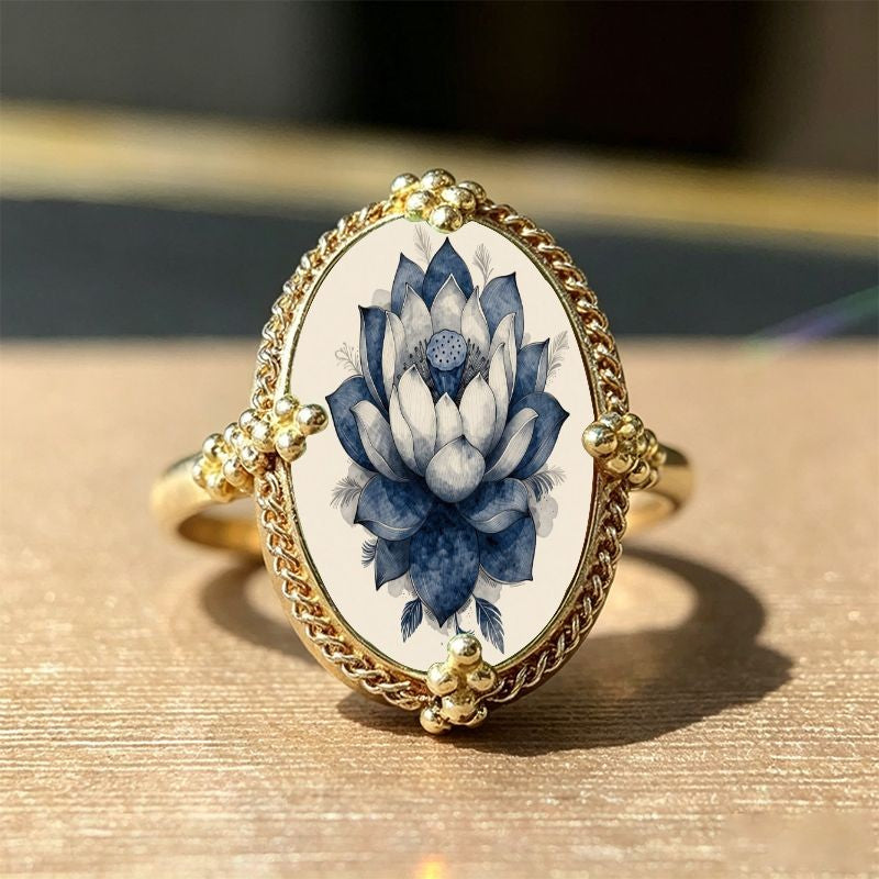 Blue Lotus Oval Ring