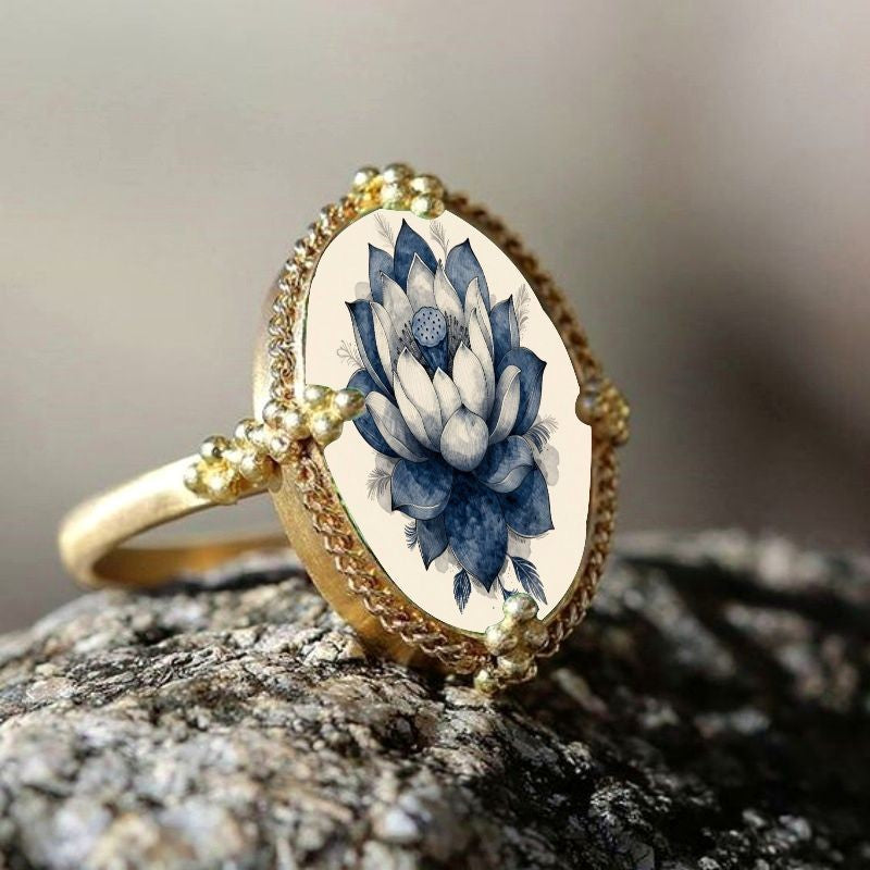 Blue Lotus Oval Ring