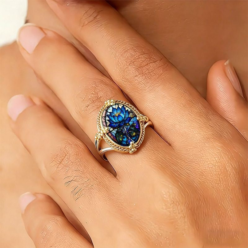 Blue Lotus Stained Glass Ring