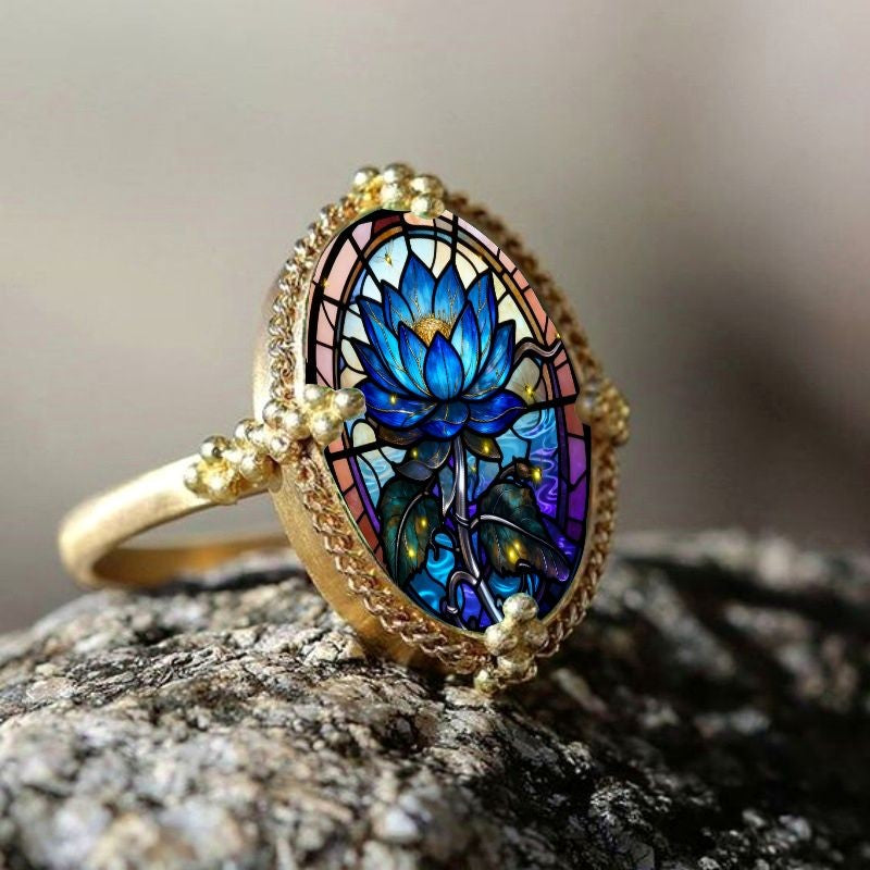 Blue Lotus Stained Glass Ring