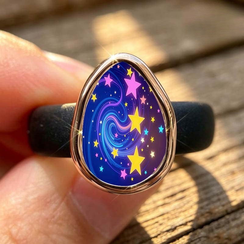 Colorful Star Swirl Teardrop Ring
