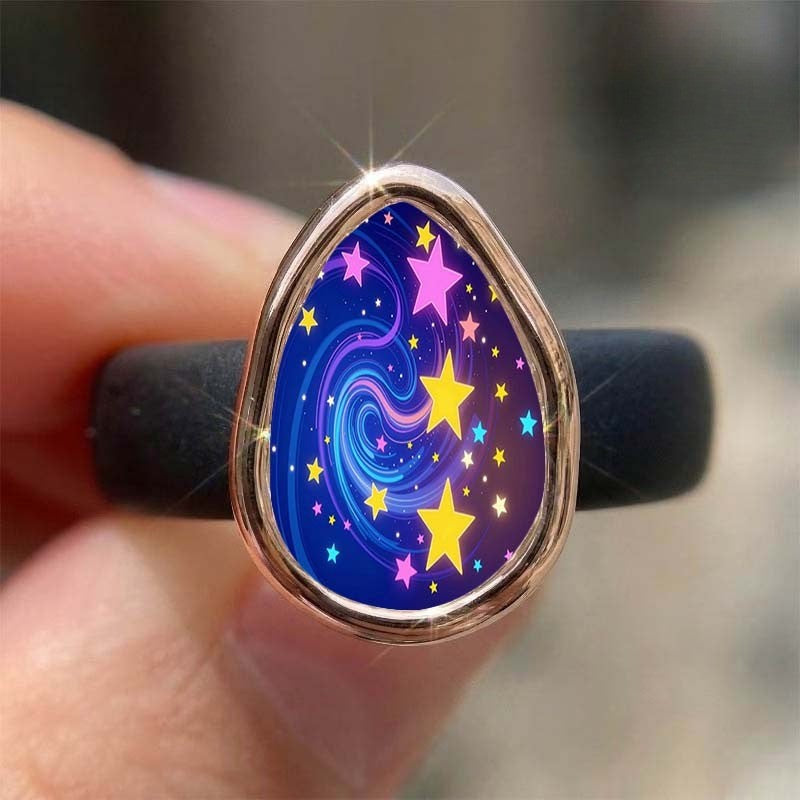 Colorful Star Swirl Teardrop Ring