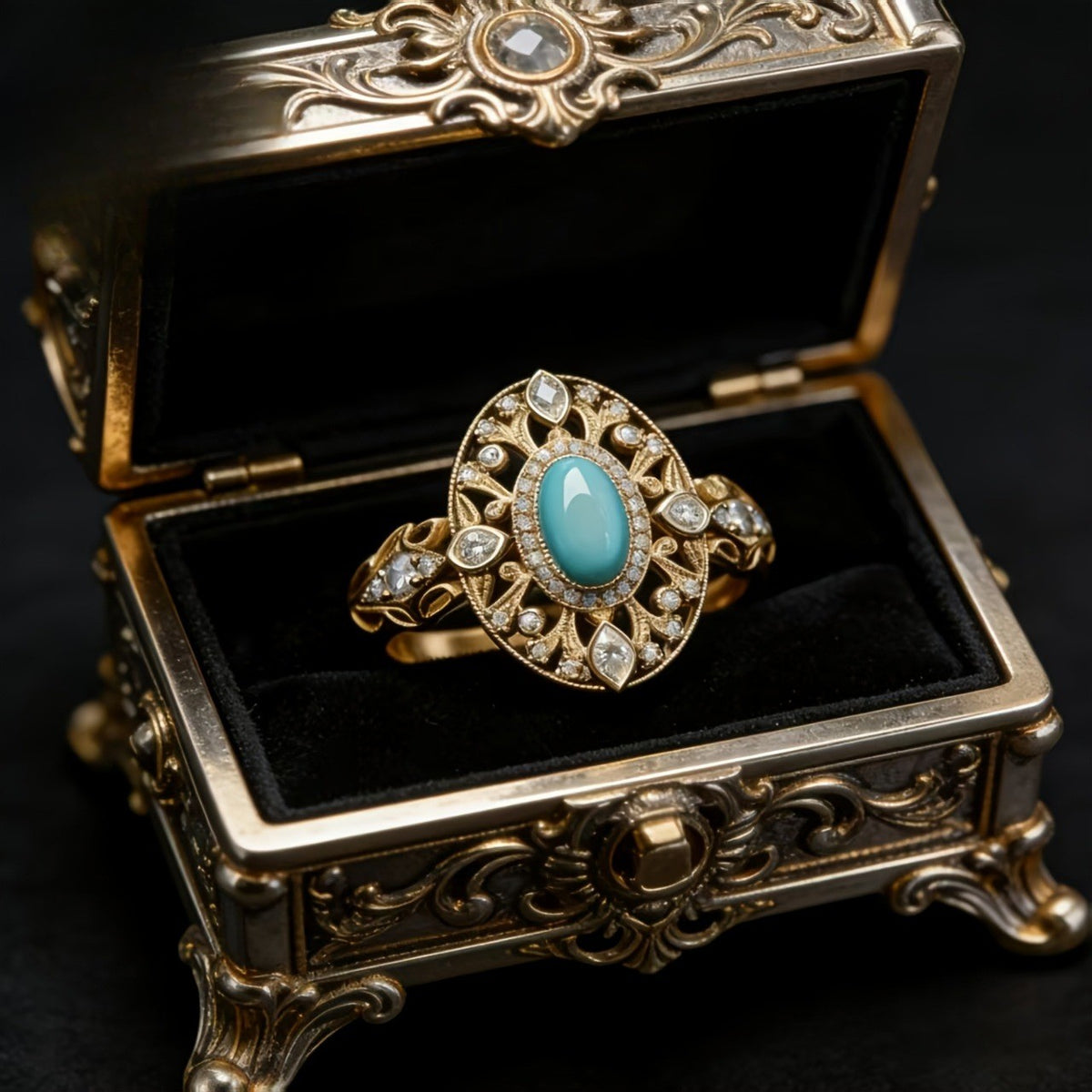 Filigree Turquoise Statement Ring