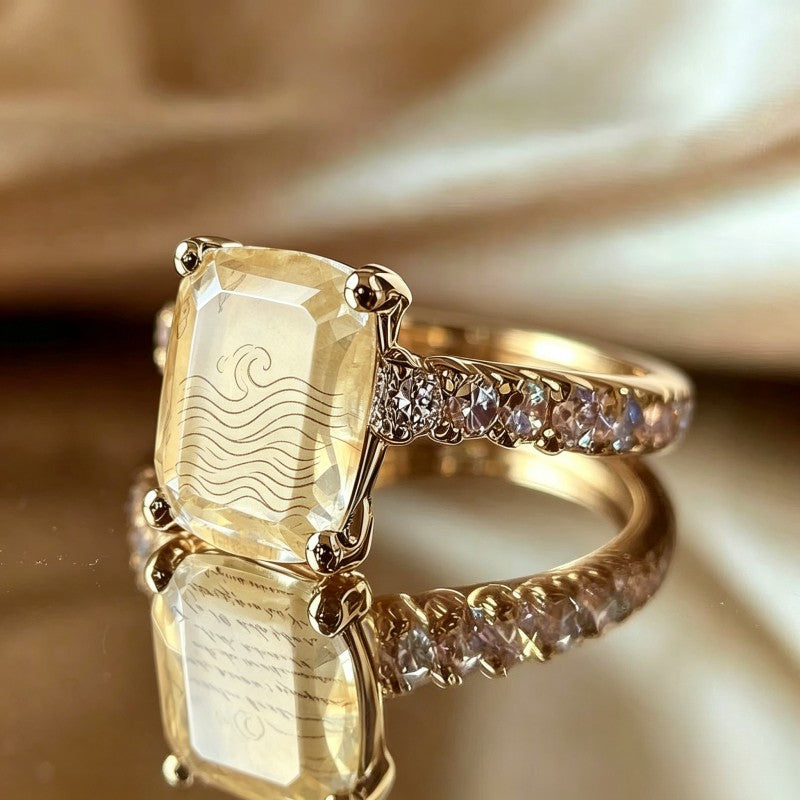Ocean Wave Emerald Cut Ring