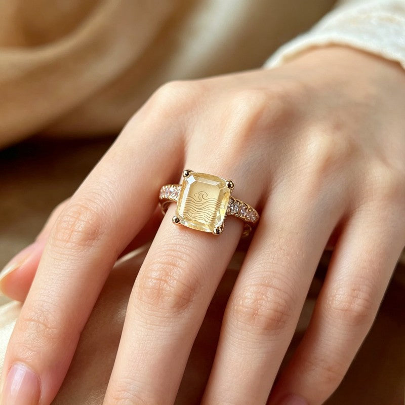 Ocean Wave Emerald Cut Ring