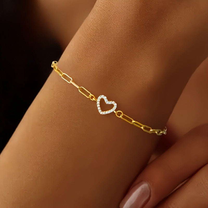 Zirconia Heart Paperclip Bracelet