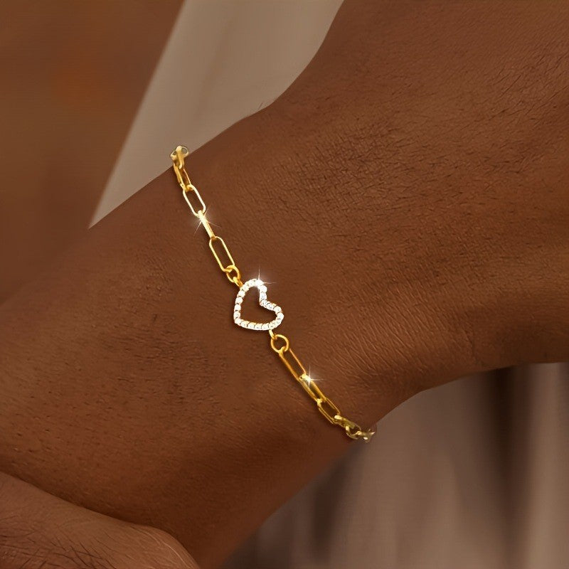 Zirconia Heart Paperclip Bracelet