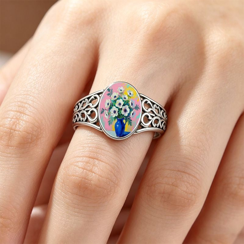 Floral Vase Oval Ring
