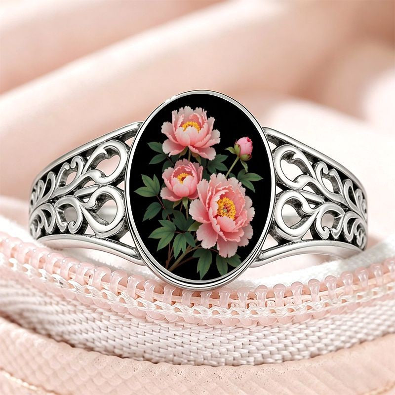 Pink Peony Glass Inlay Ring