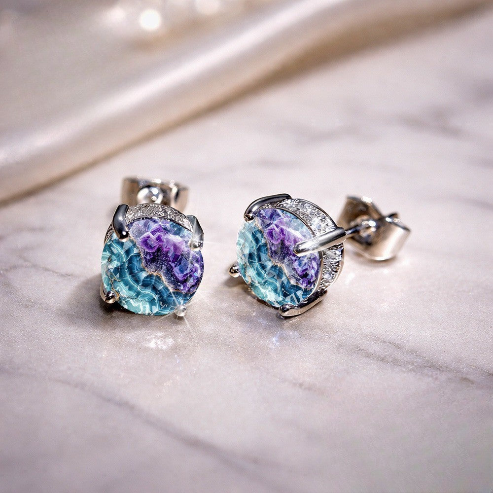 Purple & Blue Geode Print Stud Earrings