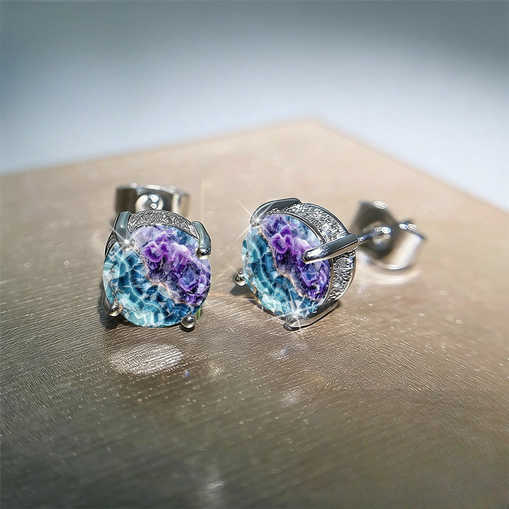 Purple & Blue Geode Print Stud Earrings