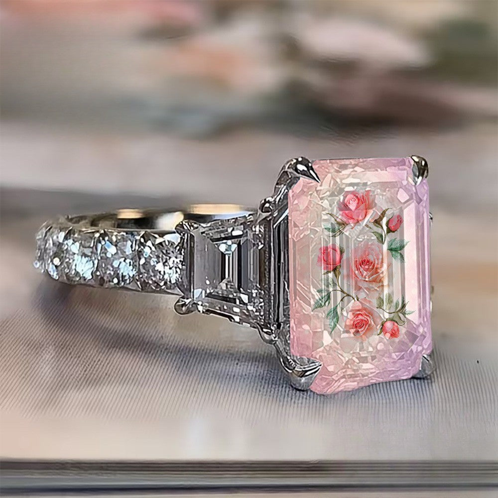 Pink Rose Emerald Cut Ring