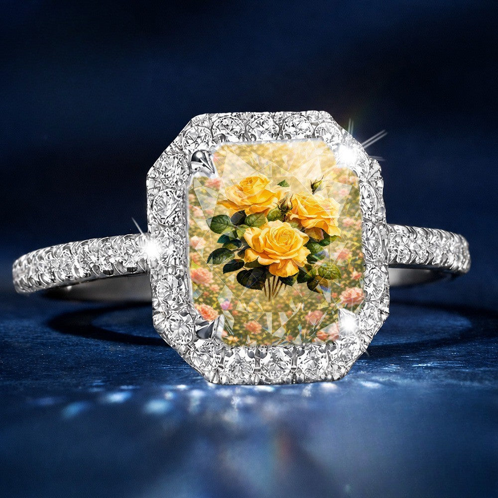 Yellow Rose Cushion Ring