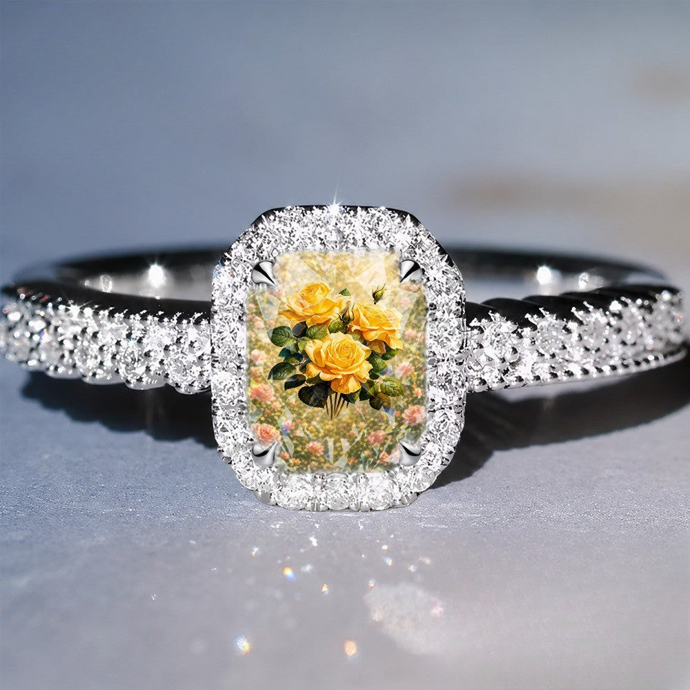 Yellow Rose Cushion Ring