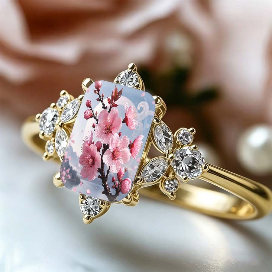 Pink Blossom Rectangle Ring