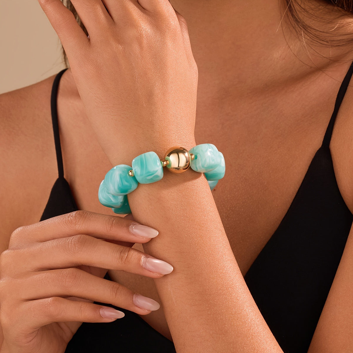 Marbled Square Bead Bracelet