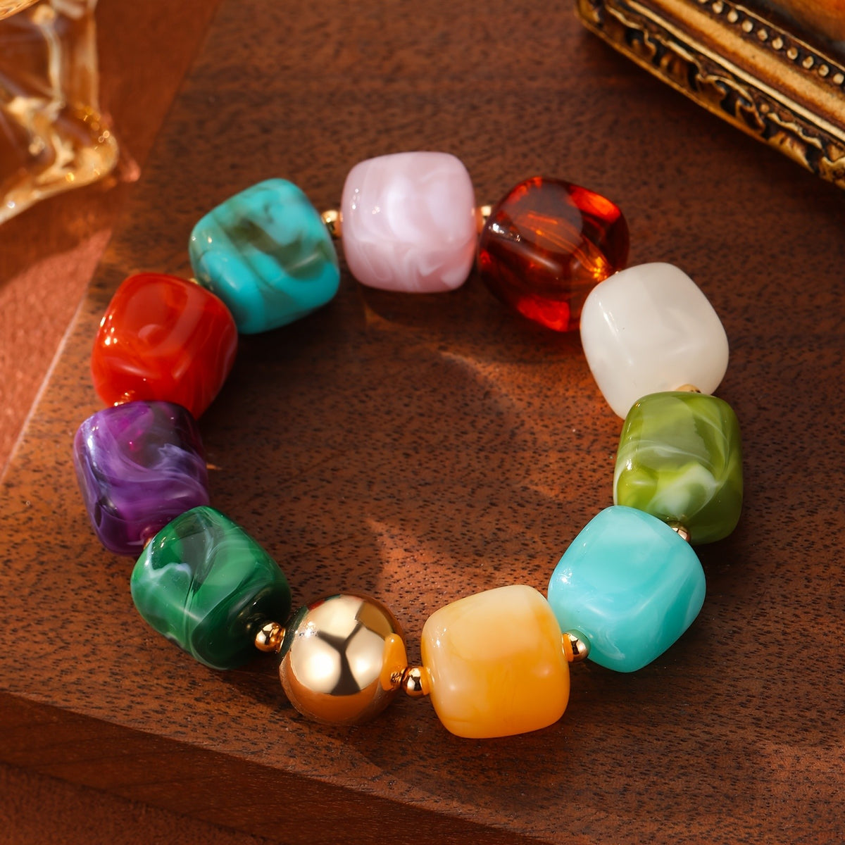 Marbled Square Bead Bracelet
