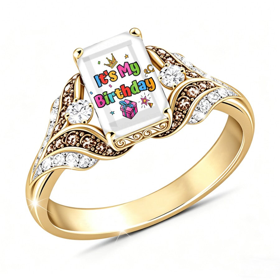 Birthday Gift Box Square Ring