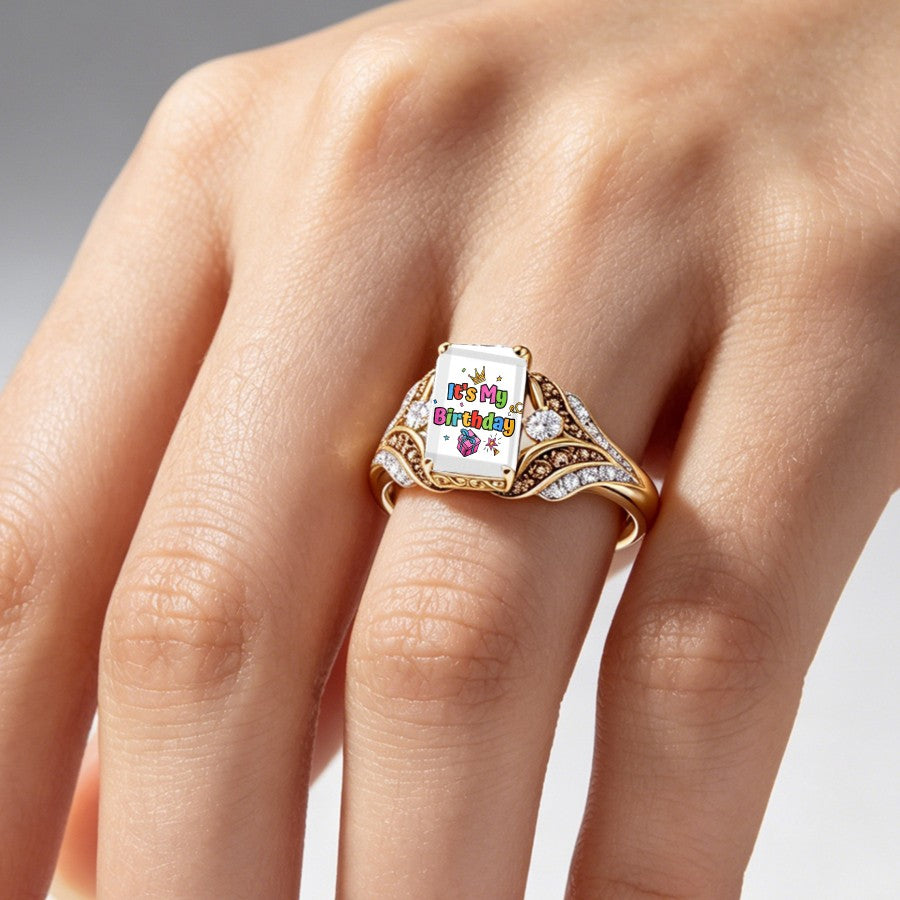 Birthday Gift Box Square Ring