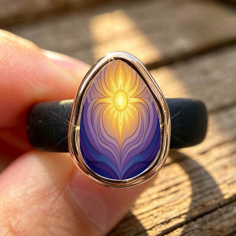 Purple Sunburst Teardrop Ring