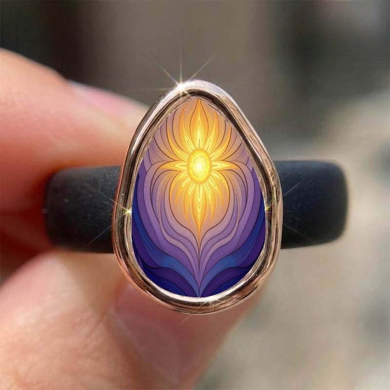 Purple Sunburst Teardrop Ring
