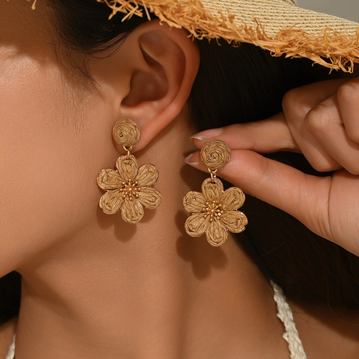 Raffia Flower Drop Earrings