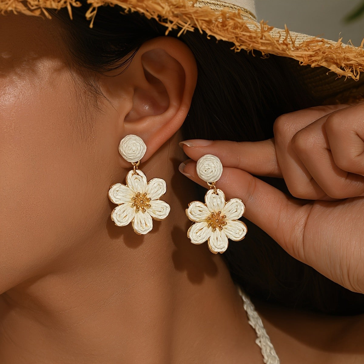 Raffia Flower Drop Earrings