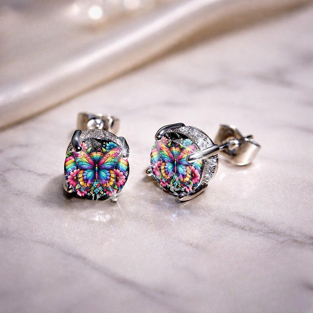 Rainbow Butterfly Stud Earrings