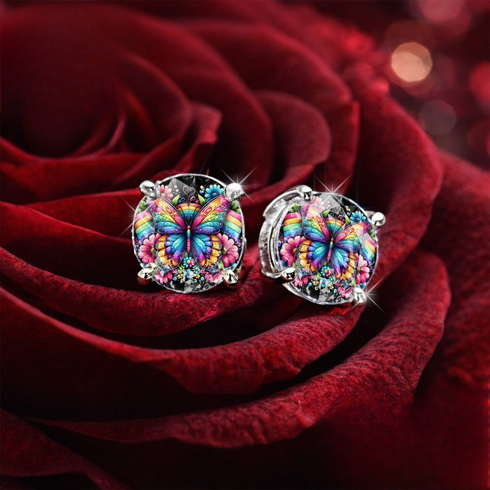 Rainbow Butterfly Stud Earrings