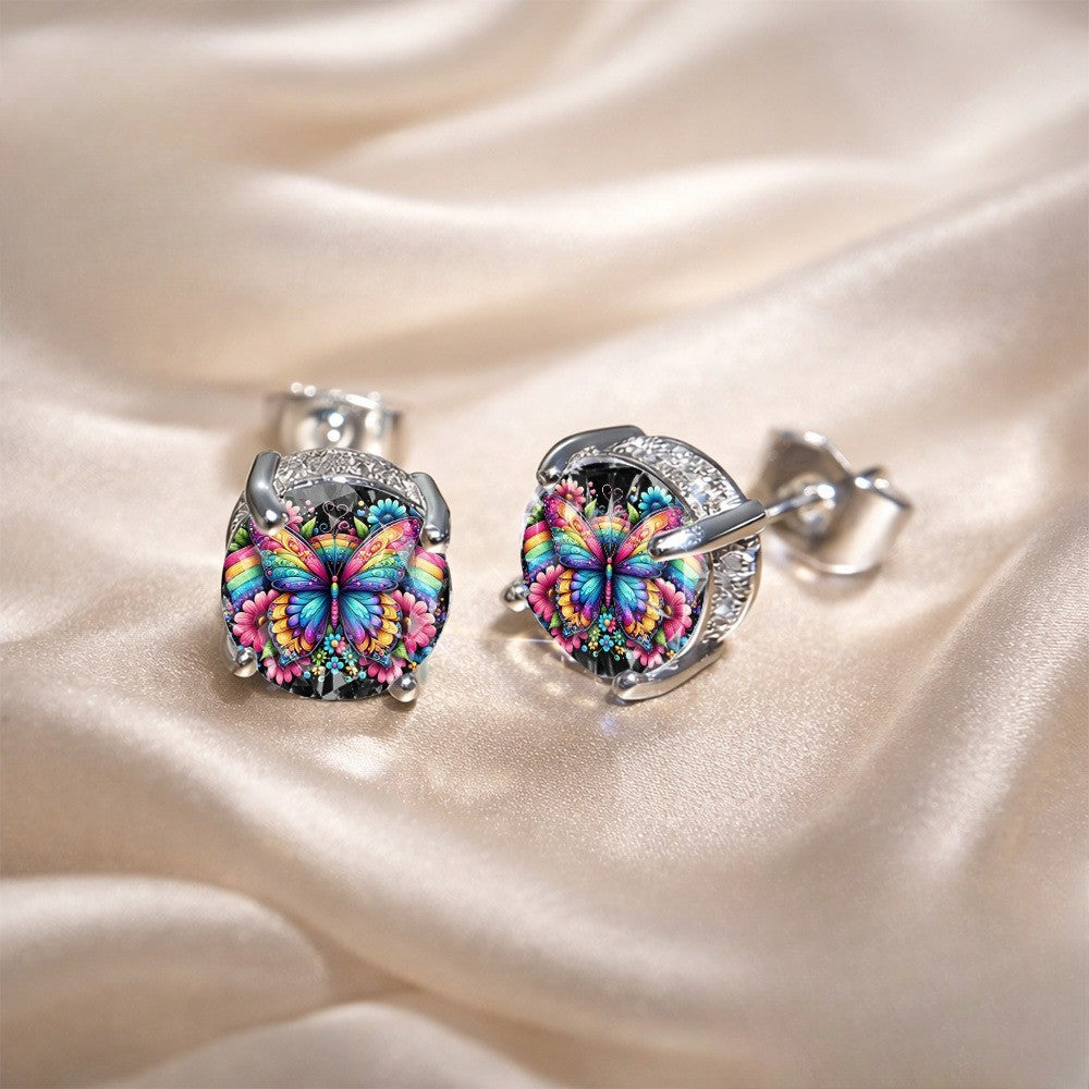 Rainbow Butterfly Stud Earrings