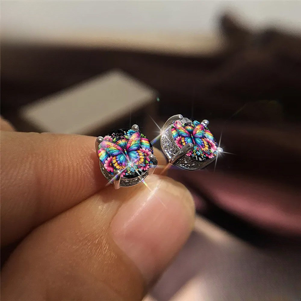 Rainbow Butterfly Stud Earrings