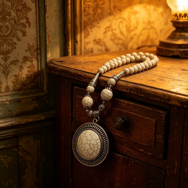 Natural Stone Round Pendant Necklace
