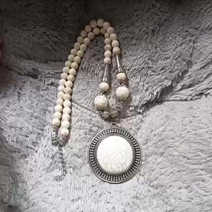 Natural Stone Round Pendant Necklace