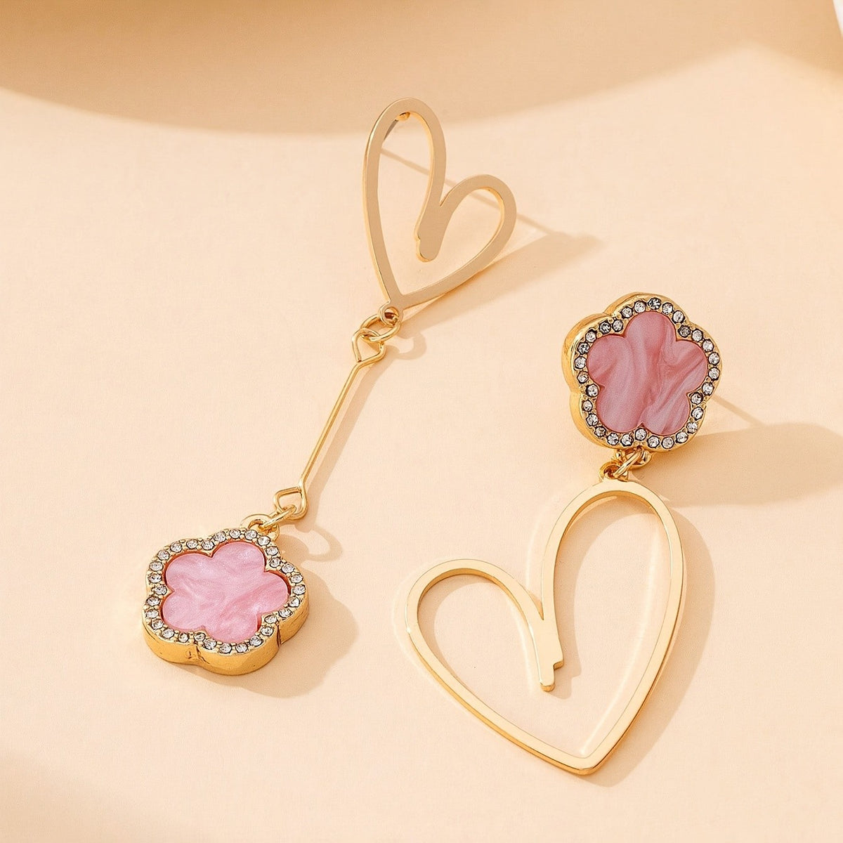 Pink Clover Heart Drop Earrings