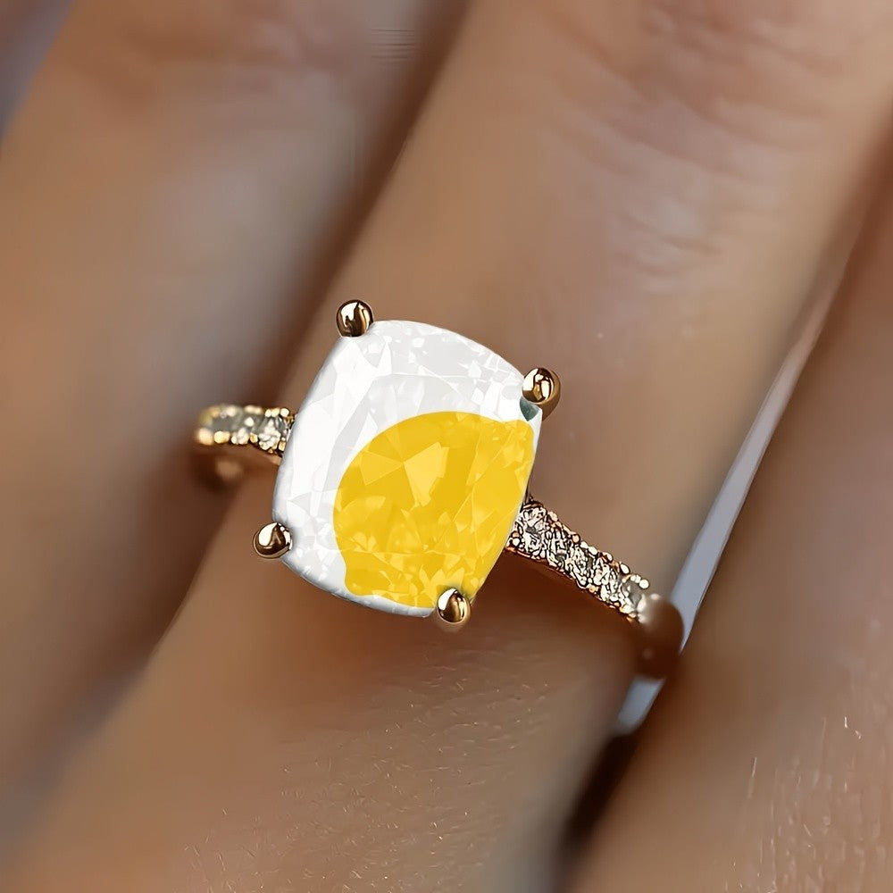 Yellow Square Stone Ring