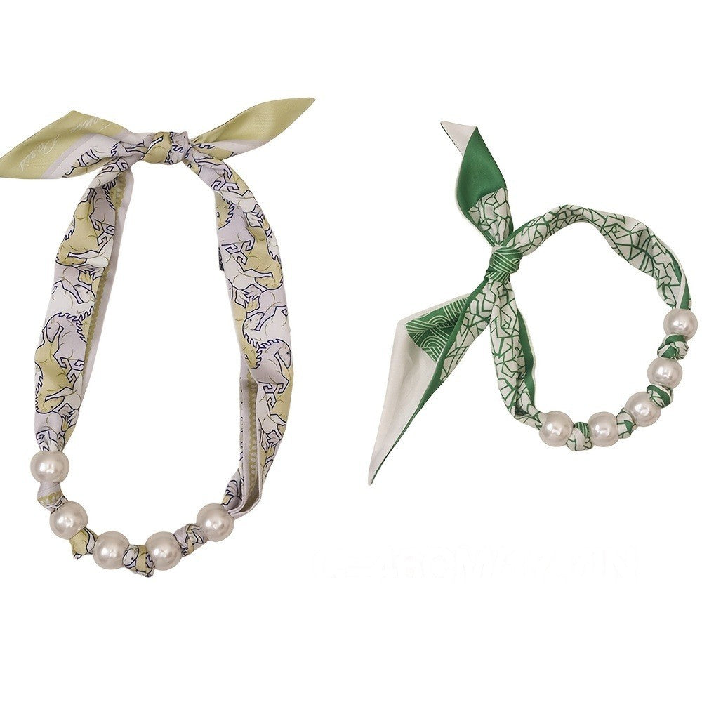 Seashell Print Pearl Scarf Necklace