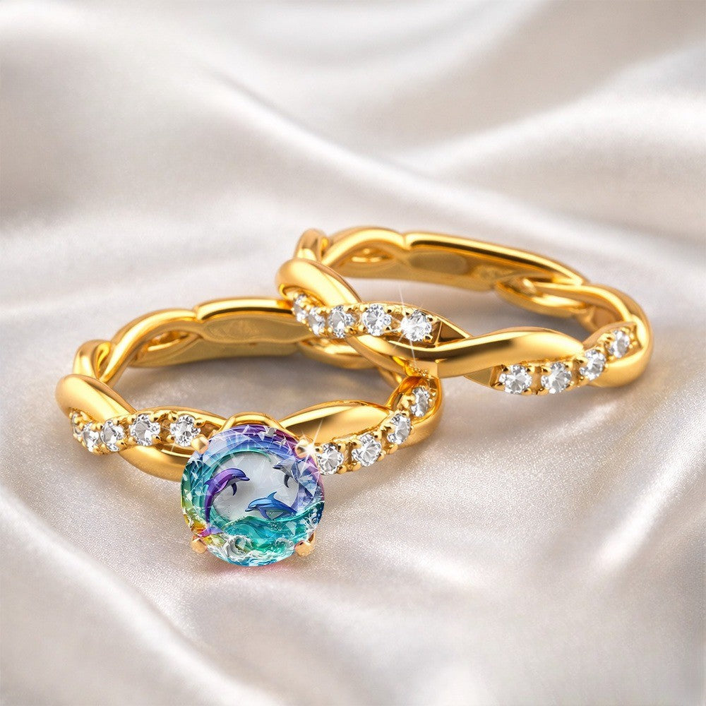 Twisted Band Dolphin Wave Ring