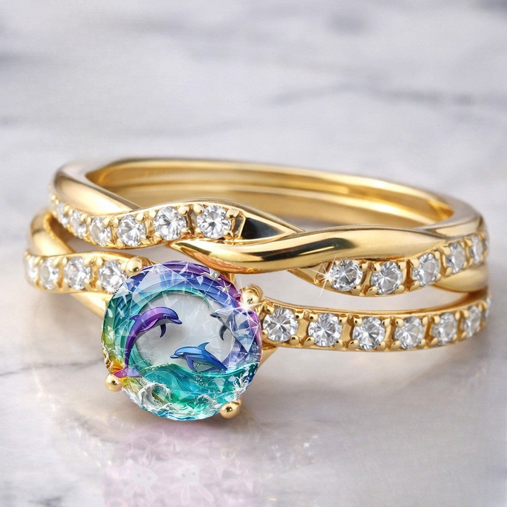 Twisted Band Dolphin Wave Ring