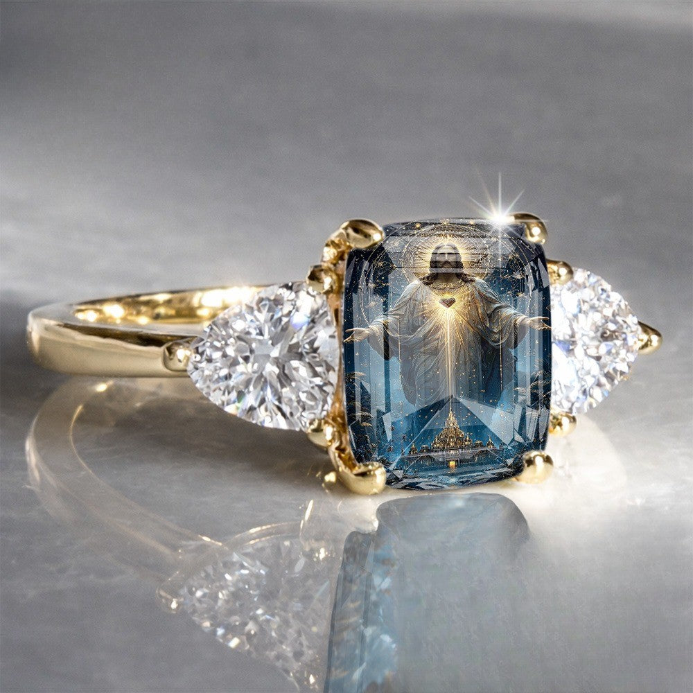 Sacred Heart Three Stone Ring