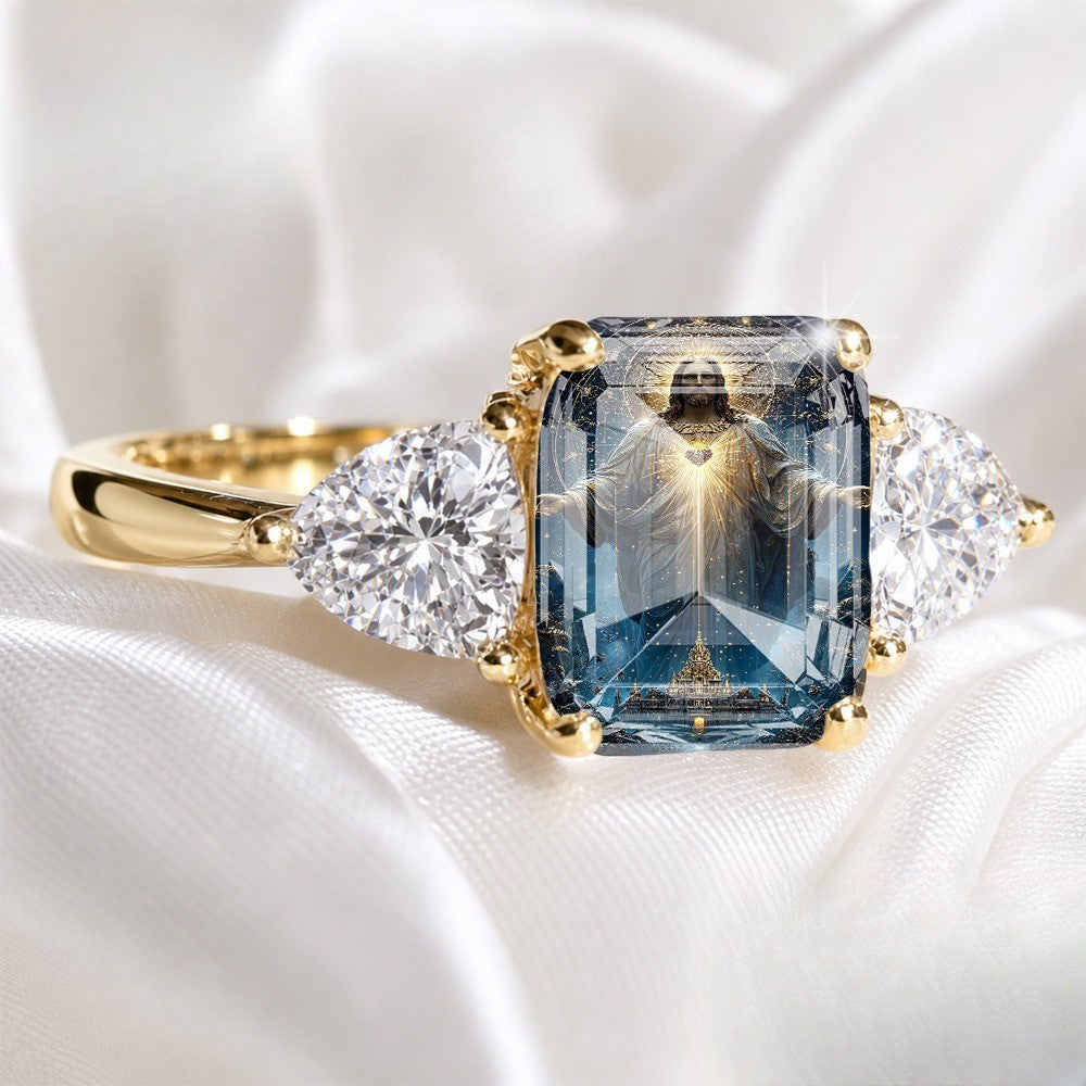 Sacred Heart Three Stone Ring