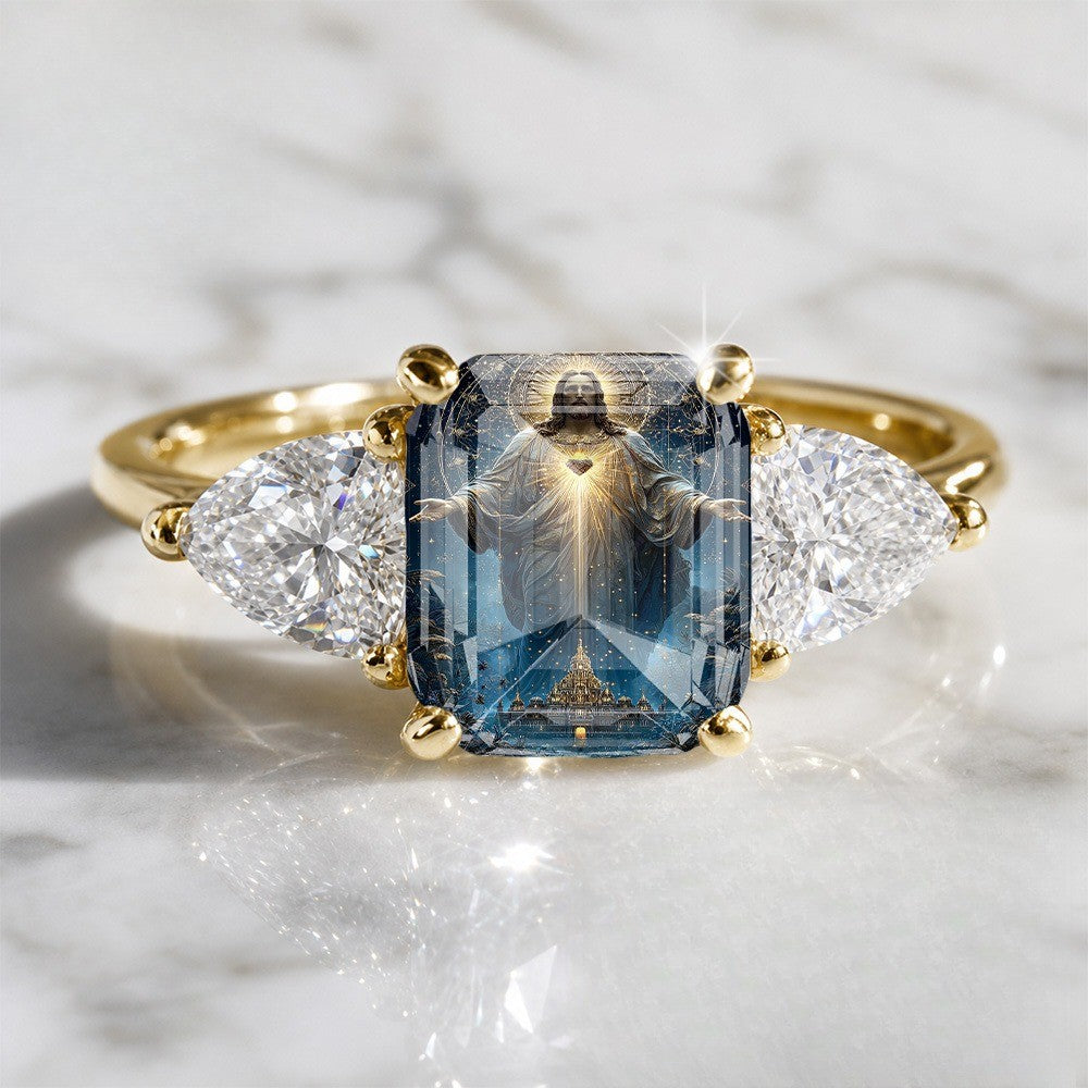 Sacred Heart Three Stone Ring