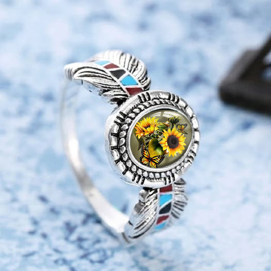 Sunflower Butterfly Oval Ring
