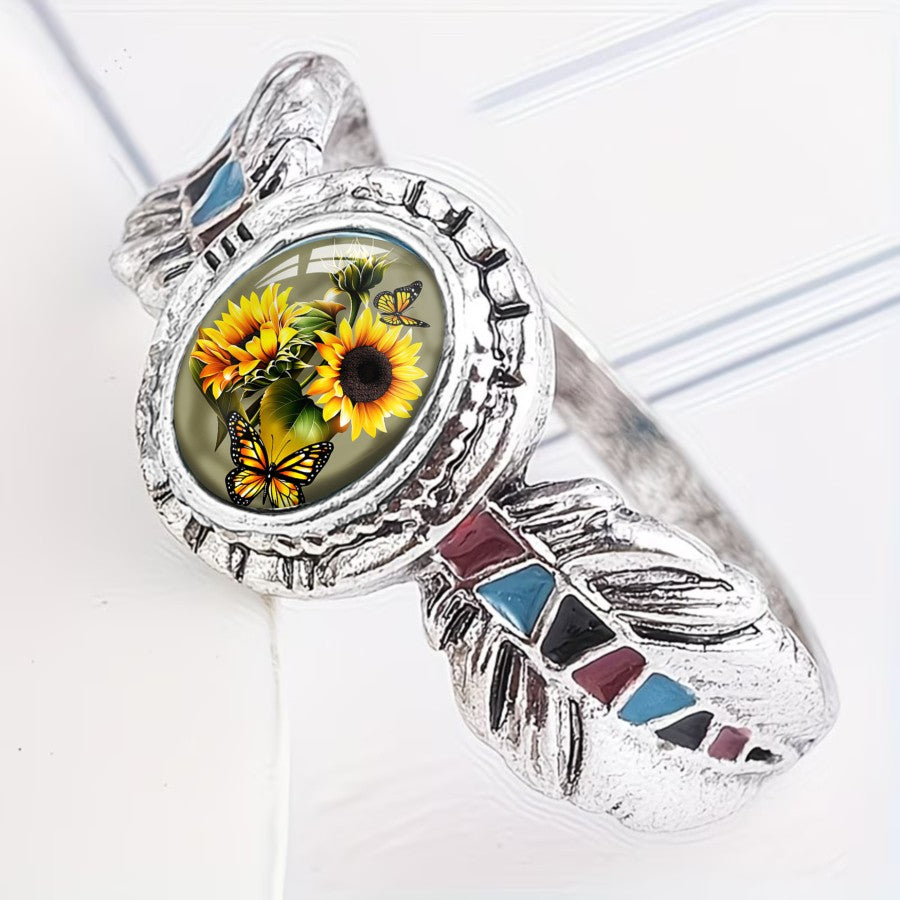 Sunflower Butterfly Oval Ring