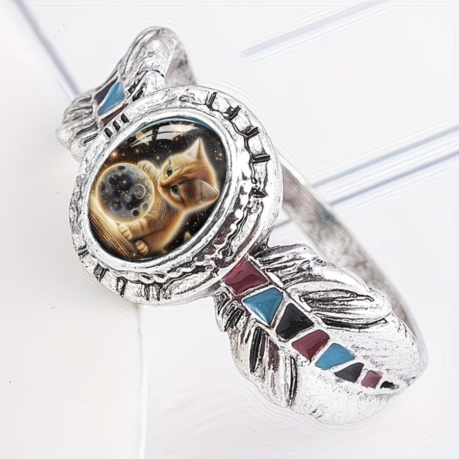Celestial Kitten Feather Ring