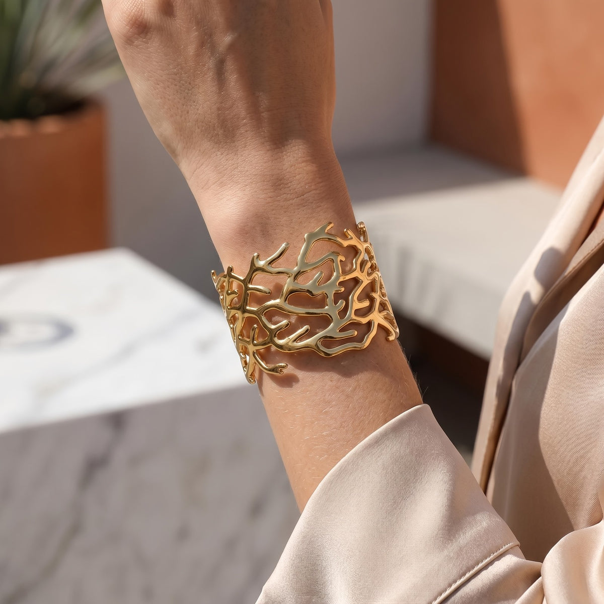 Coral Branch Open Cuff Bangle
