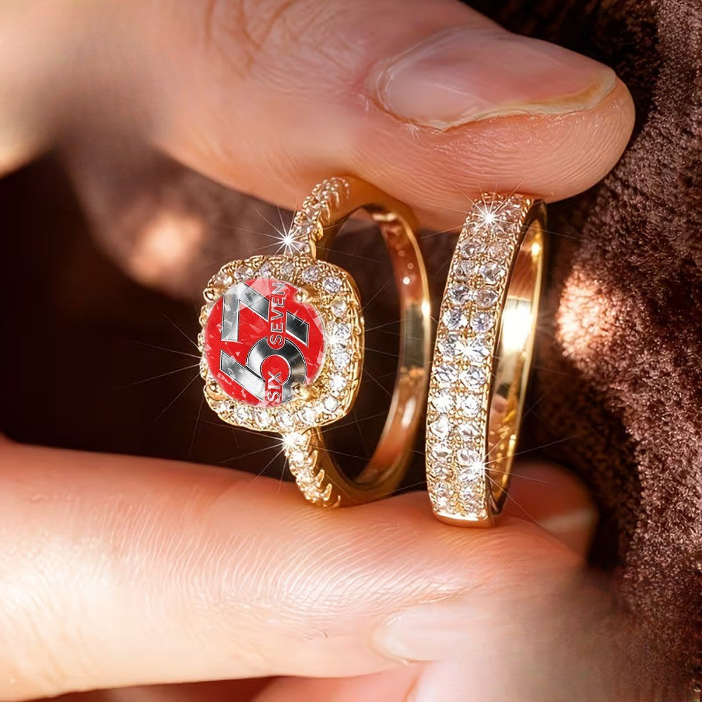 Red Number Crystal Ring Set