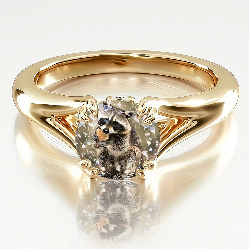 Raccoon Photo Crystal Ring