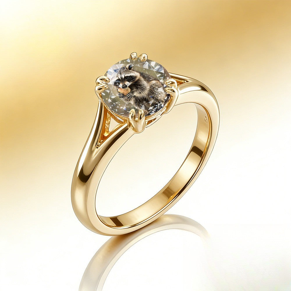 Raccoon Photo Crystal Ring